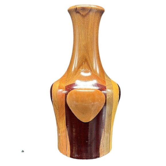 Wooden Vase Studio Crafted Handmade Multi-Tone Artisan Unique Eclectic 8.25" - Picture 2 of 8